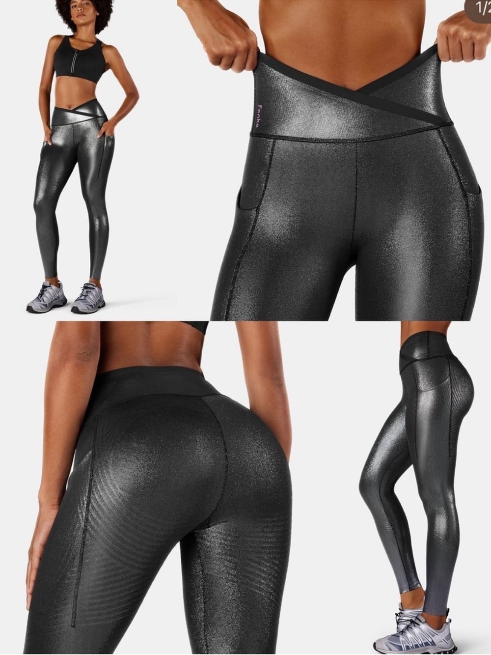 fanka faux leather leggings for butt lifting - Fanka- Black silver M reversible
